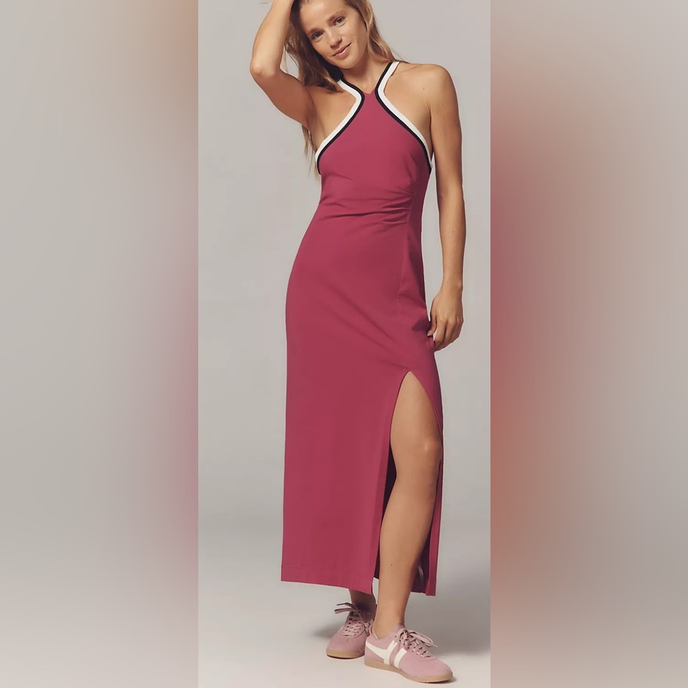 Anthropologie Daily Practice Halter Side Slit Maxi Dress Pink Raspberry M NEW